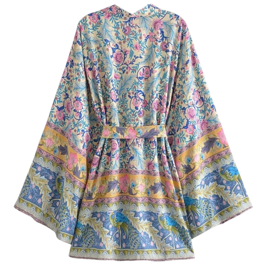 Short Bohemian Peacock Kimono - Floral Pastel From 1love2hugs3kisses Ibiza