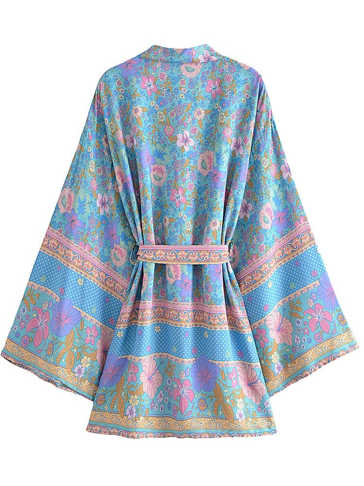 Short Kimono Flowers Light Blue-Pink from 1love2hugs3kisses ibiza