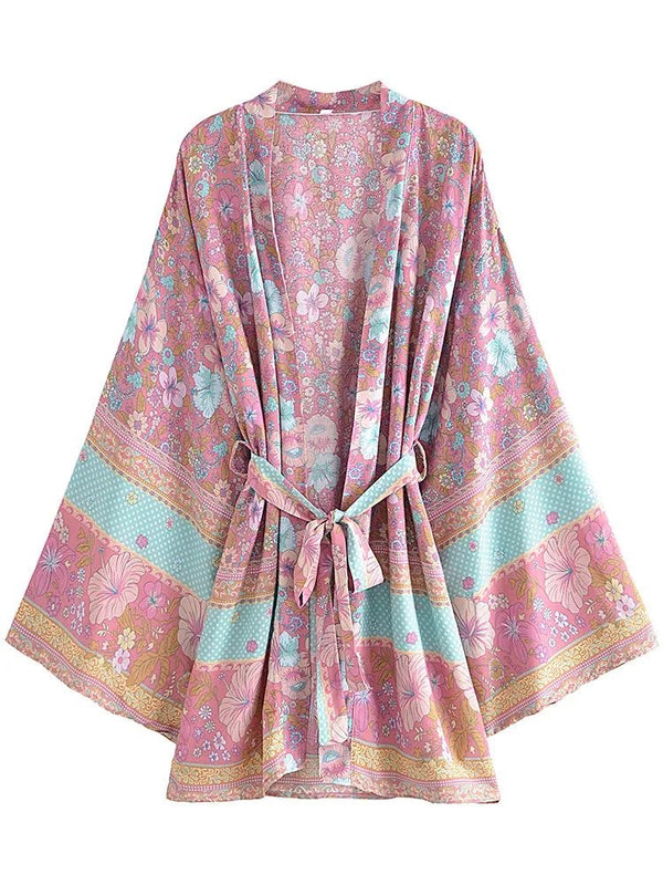 Short Kimono Flowers Pink-Light Blue from 1love2hugs3kisses ibiza