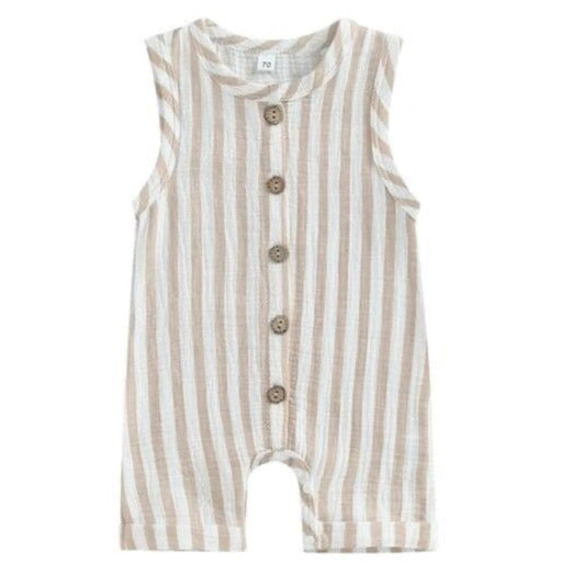 Sleeveless Baby Striped Jumpsuit - Sandy Beige Available at 1love2hugs3kisses Ibiza