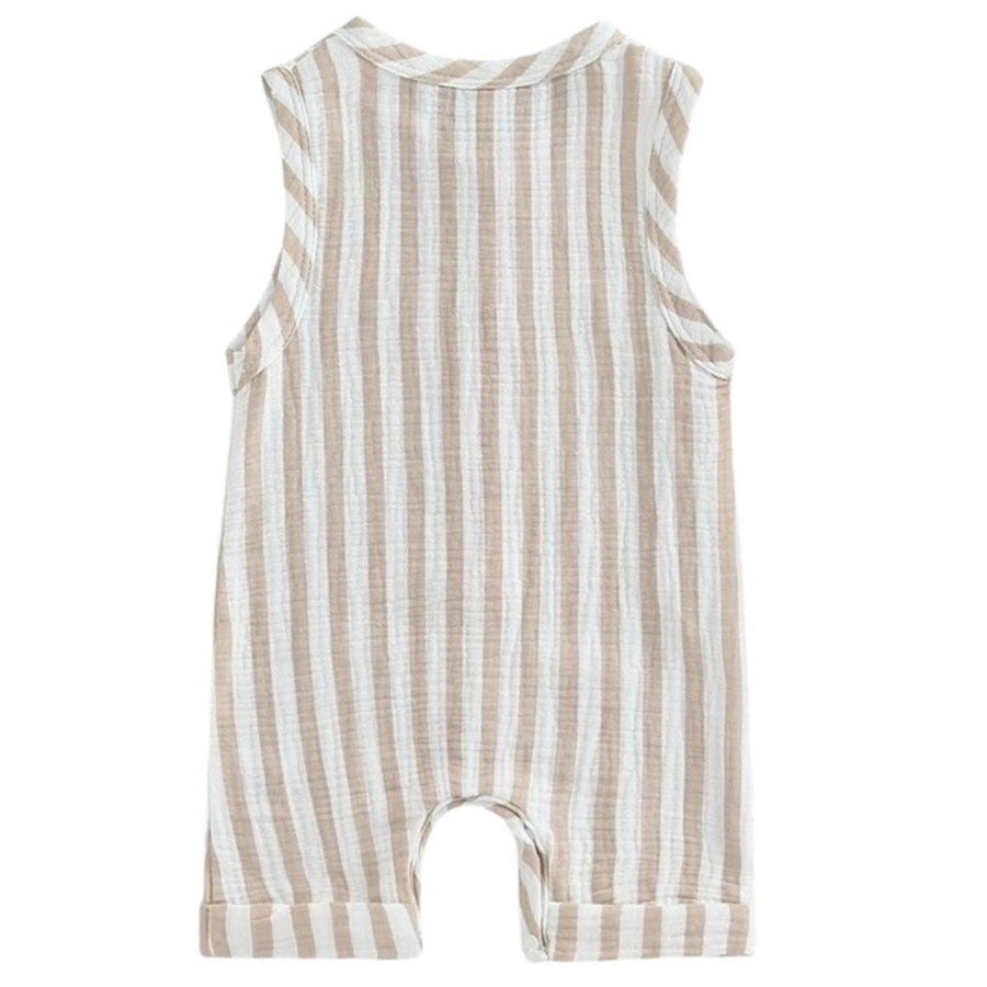 Sleeveless Baby Striped Jumpsuit - Sandy Beige Available at 1love2hugs3kisses Ibiza