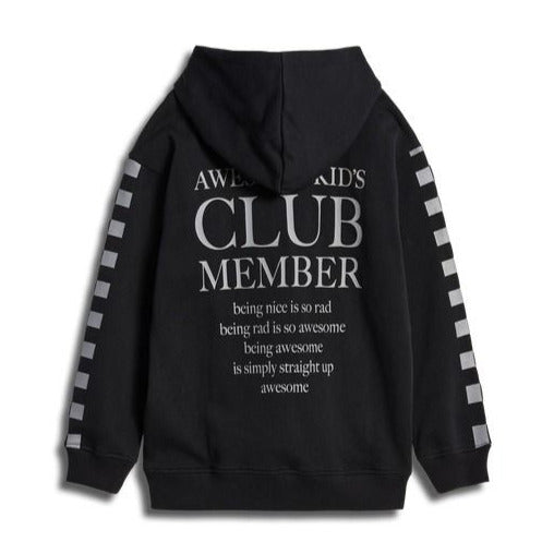 Sometime Soon Orion hooded sweat black with club member print from 1love2hug3kisses ibiza