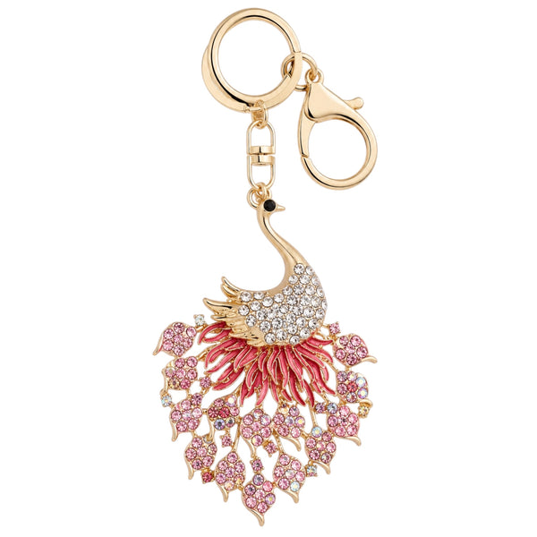 Sparkling Peacock Rhinestone Keychain – Pink Available at 1love2hugs3kisses Ibiza