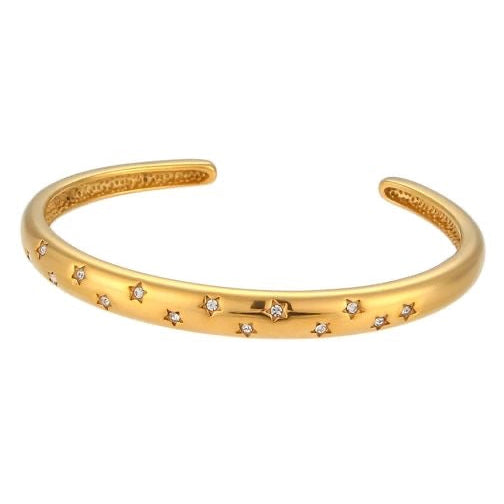 Star Cuff Bracelet Gold Clear Zirconia Stars available at 1love2hugs3kisses Ibiza