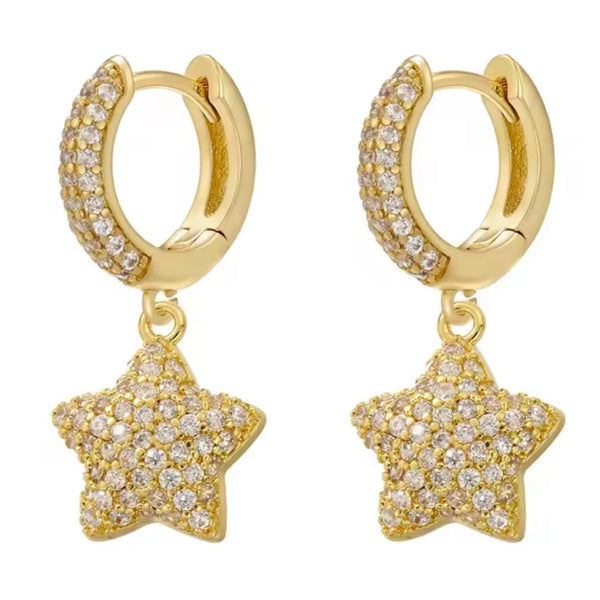 Star huggie earrings with zirconia stones -Gold available at 1love2hugs3kisses Ibiza