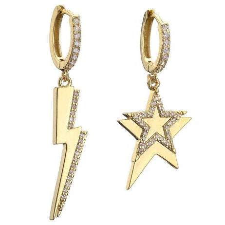 Star Lightning Bolt Earrings - Gold From 1love2hugs3kisses Ibiza
