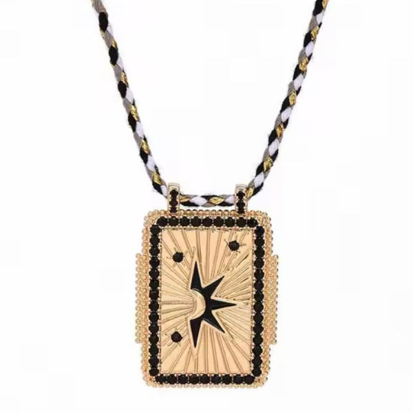 Star & Moon Enamel Rope Necklace – Black & Gold available at 1love2hugs3kisses ibiza