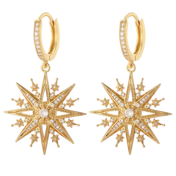 Statement Celestial Star Earrings – Gold Available at 1love2hugs3kisses Ibiza