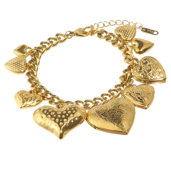 Statement Heart Charm Bracelet – Gold available at 1love2hugs3kisses ibiza