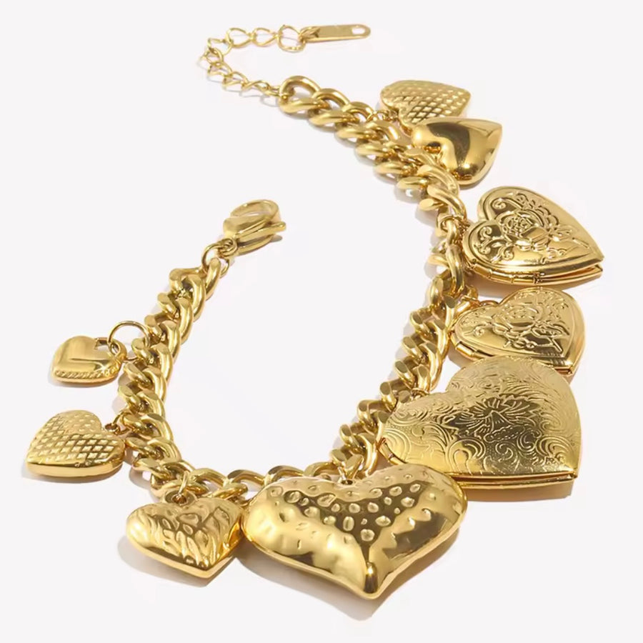 Statement Heart Charm Bracelet – Gold available at 1love2hugs3kisses ibiza