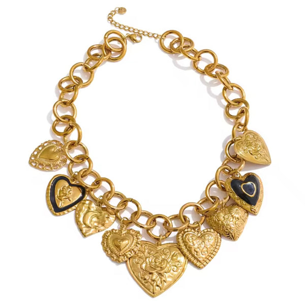 Statement Heart Charm Necklace – Gold available at 1love2hugs3kisses ibiza