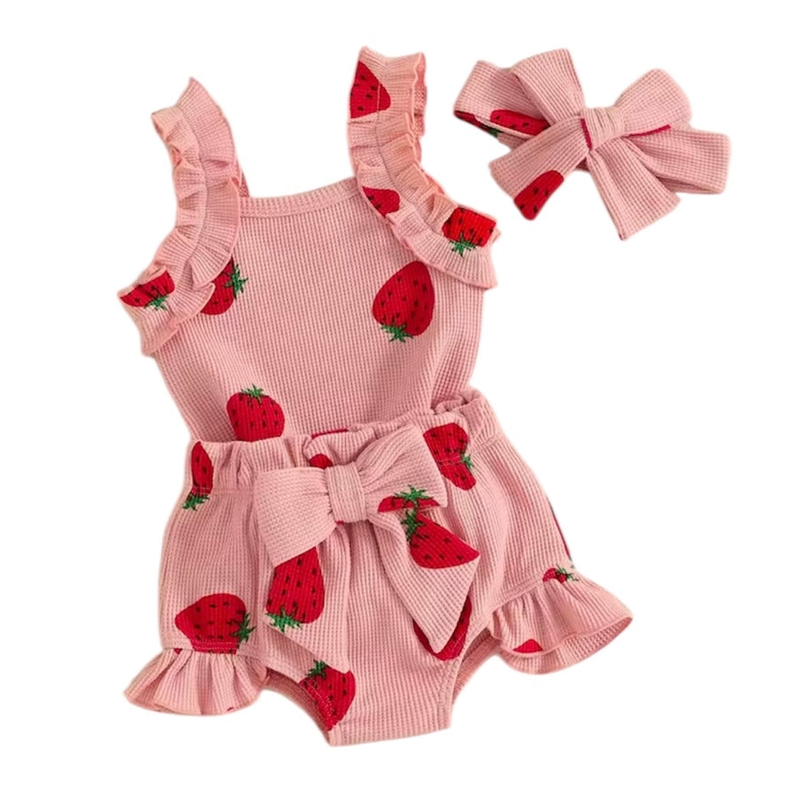Strawberry Ruffle 3 Pieces Baby Set – Pink available at 1love2hugs3kisses ibiza