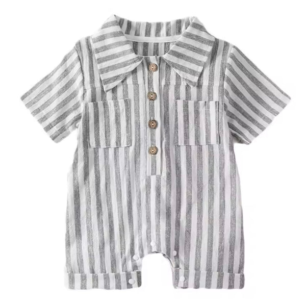 Striped Baby Boy Romper – Grey & White From 1love2hugs3kisses ibiza