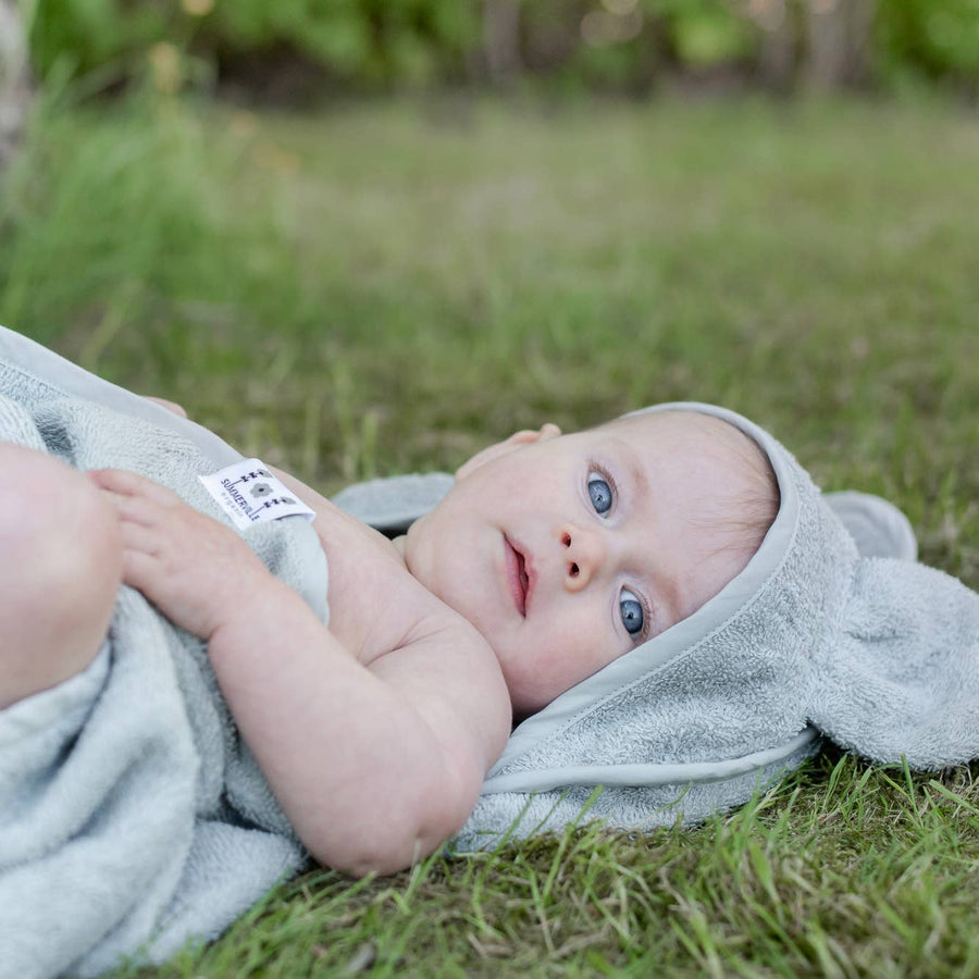 Summerville Organic Hooded Baby Towel Rabbit - Silver Grey Available at 1love2hugs3kisses Ibiza