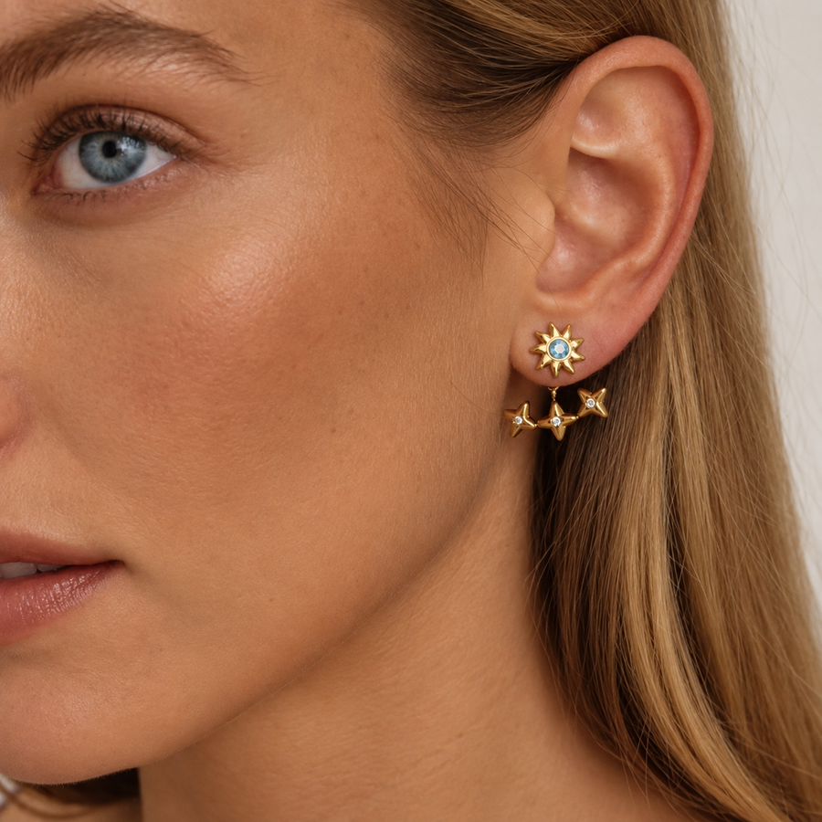 Sun & Star Stud Earrings – Gold Available at 1love2hugs3kisses Ibiza