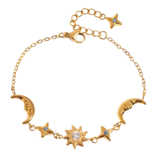 Sun, Moon & Star Charm Bracelet – Gold Available at 1love2hugs3kisses Ibiza