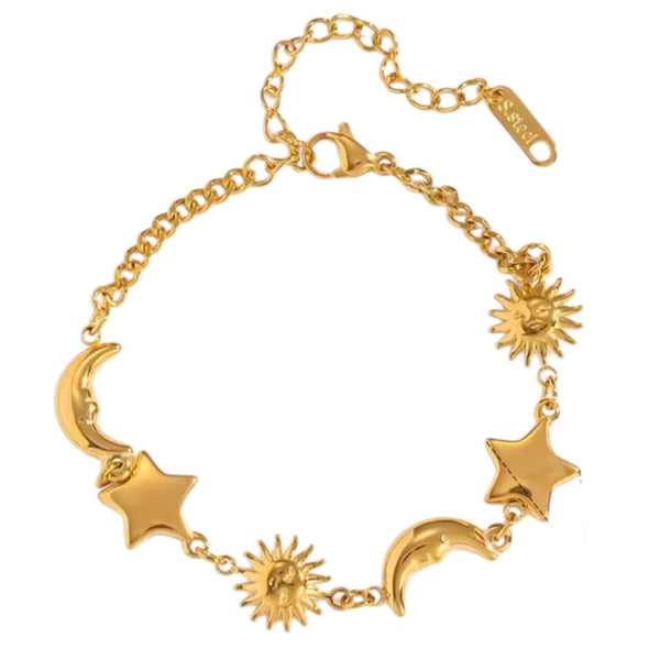 Sun Moon & Star Bracelet – Gold available at 1love2hugs3kisses ibiza
