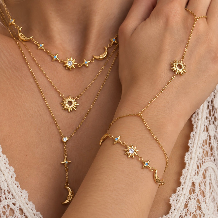 Sun, Moon & Star Charm Bracelet – Gold Available at 1love2hugs3kisses Ibiza
