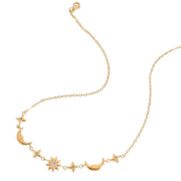 Sun, Moon & Star Charm Necklace – Gold Available at 1love2hugs3kisses Ibiza