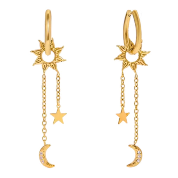 Sun Moon & Star Tassel Earrings - Gold From 1love2hugs3kisses Ibiza