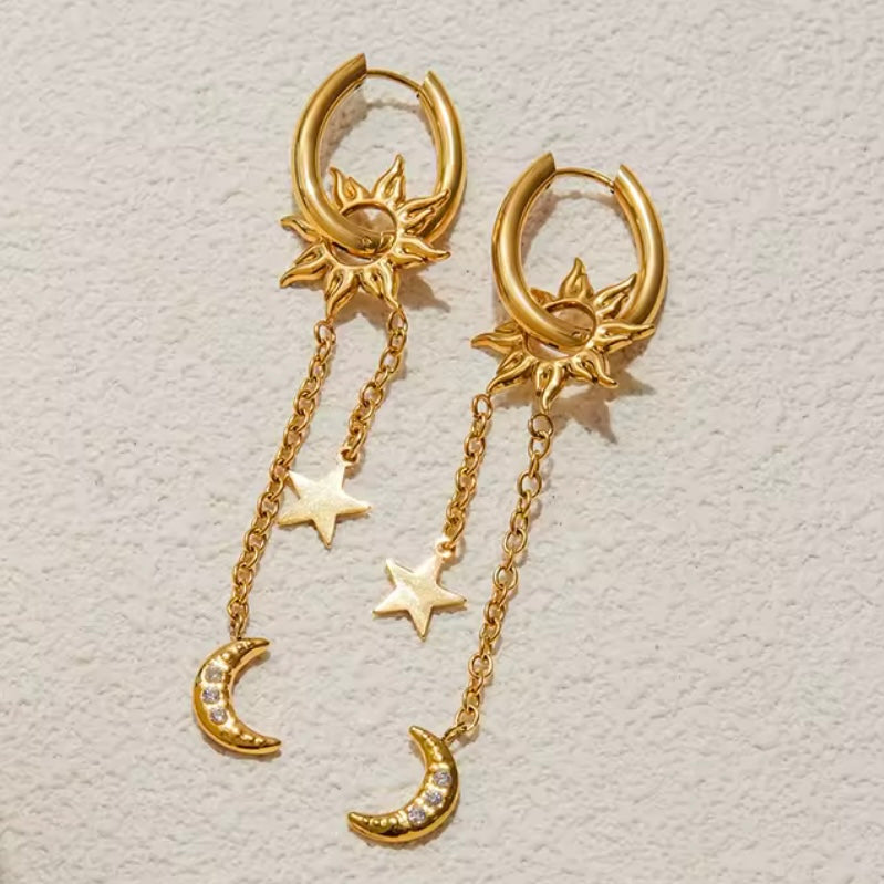 Sun Moon & Star Tassel Earrings - Gold From 1love2hugs3kisses Ibiza