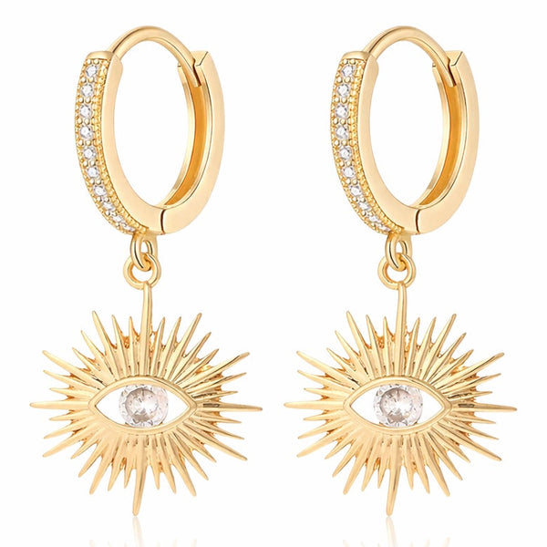 Sunburst evil eye huggie earrings - gold available at 1love2hugs3kisses Ibiza