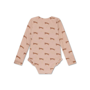 Swim Essentials Girls Roamer Longsleeve Swimsuit Leopard – stylish UV-protective girls swimsuit with leopard print, available at 1Love 2Hugs 3Kisses Ibiza.