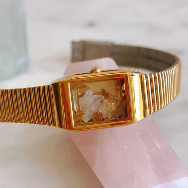 The Anni Crystal Watch – Rectangle Gold Available at 1love2hugs3kisses Ibiza