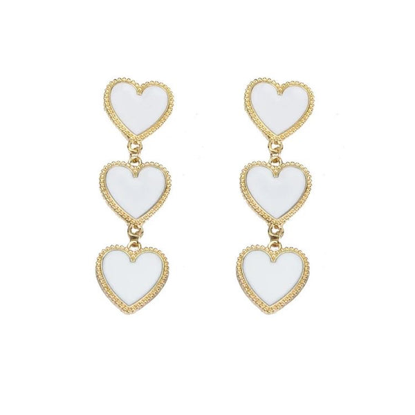 Three Hearts Earrings White Gold available at 1love2hugs3kisses ibiza