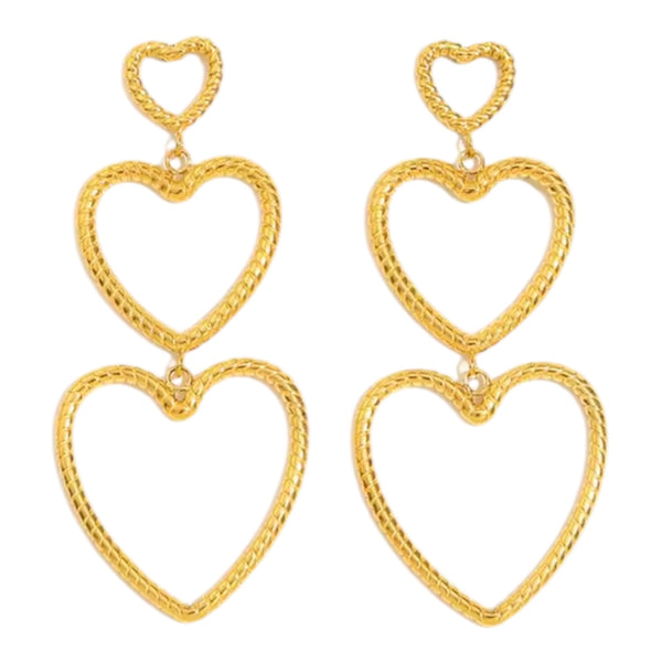 Triple Heart Drop Earrings – Gold available at 1love2hugs3kisses ibiza