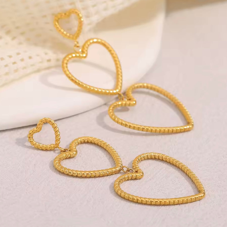 Triple Heart Drop Earrings – Gold available at 1love2hugs3kisses ibiza