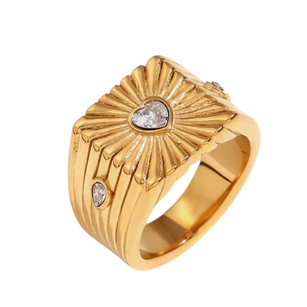 White Heart Sunburst Ring - Gold available at 1love2hugs3kisses ibiza