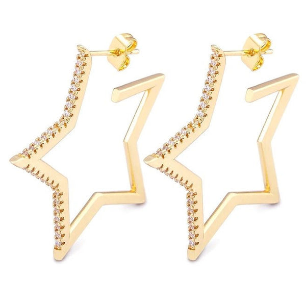 Gold star hoop earrings with zirconia stones