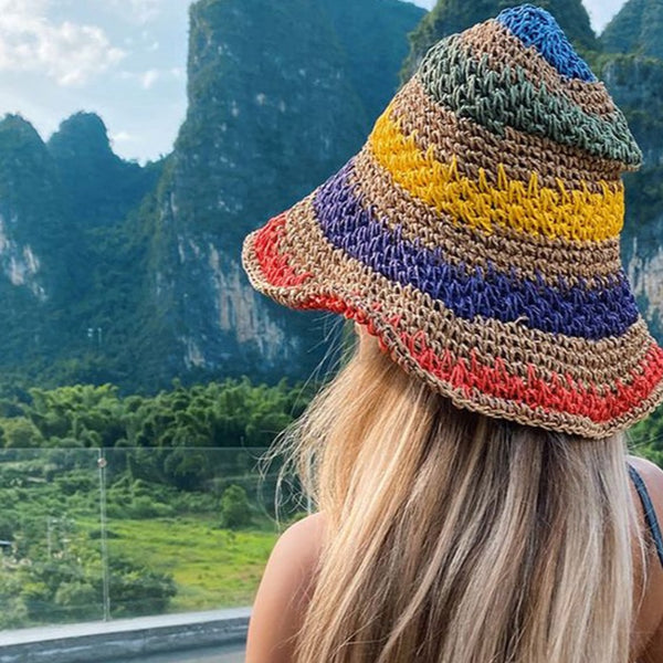 Bucket Crochet Hat Stripe Multi Beige