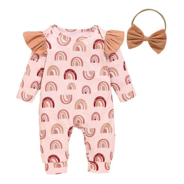 1love2hugs3kisses Baby Jumpsuit All over Rainbow + Bow