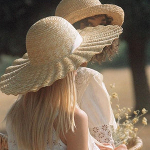 1love2hugs3kisses Scalloped Dolce Straw Hat Natural Cream Ribbon