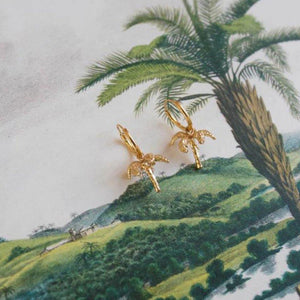 A-La Palmtree 3D pair of Earrings Gold - 1love2hugs3kisses Ibiza
