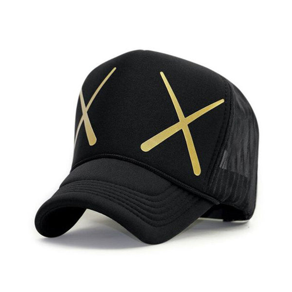 1love2hugs3kisses Baseball Mesh Cap Black Double X  Gold