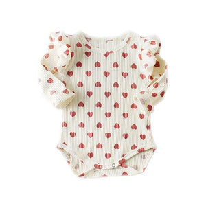 1love2hugs3kisses Onesie Cream Ruffled Red Hearts