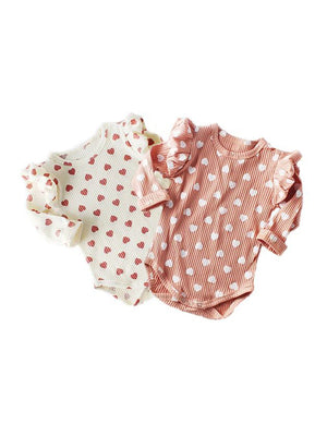 1love2hugs3kisses Onesie Cream Ruffled Red Hearts