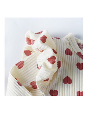 1love2hugs3kisses Onesie Cream Ruffled Red Hearts