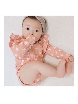 1love2hugs3kisses Onesie Pink Ruffled White Hearts