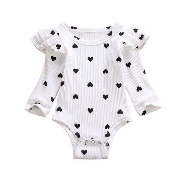 1love2hugs3kisses Onesie White Ruffled Black Hearts