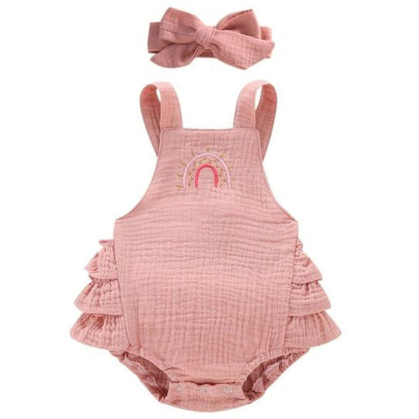 Baby Onesie Rainbow Ruffle Pink + Bow available at 1love2hugs3kisses ibiza