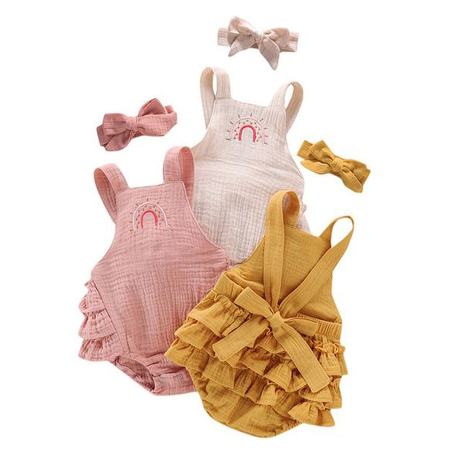Baby Onesie Rainbow Ruffle Pink + Bow available at 1love2hugs3kisses ibiza