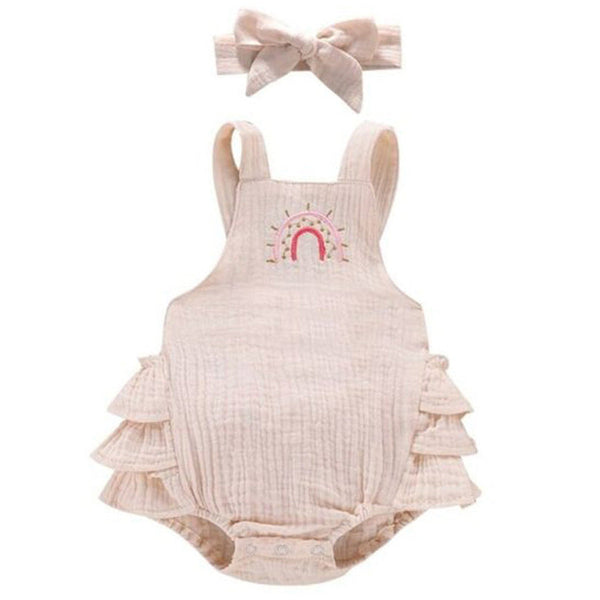 Baby Onesie Rainbow Ruffle White + Bow available at 1love2hugs3kisses ibiza