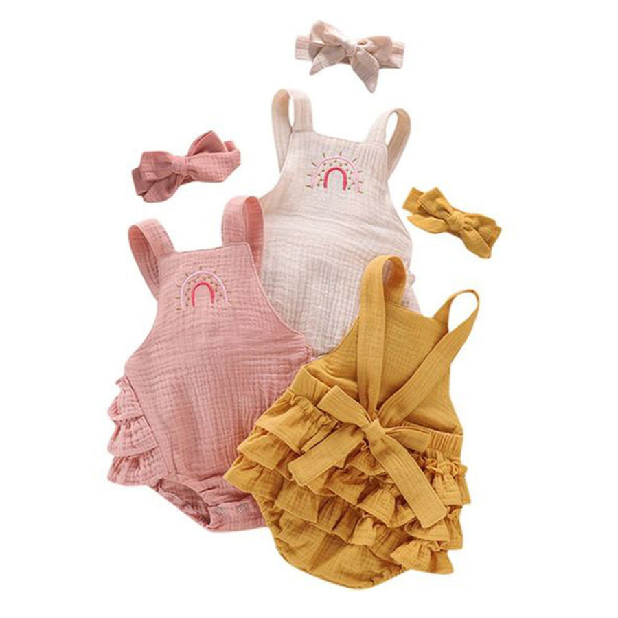 Baby Onesie Rainbow Ruffle White + Bow available at 1love2hugs3kisses ibiza