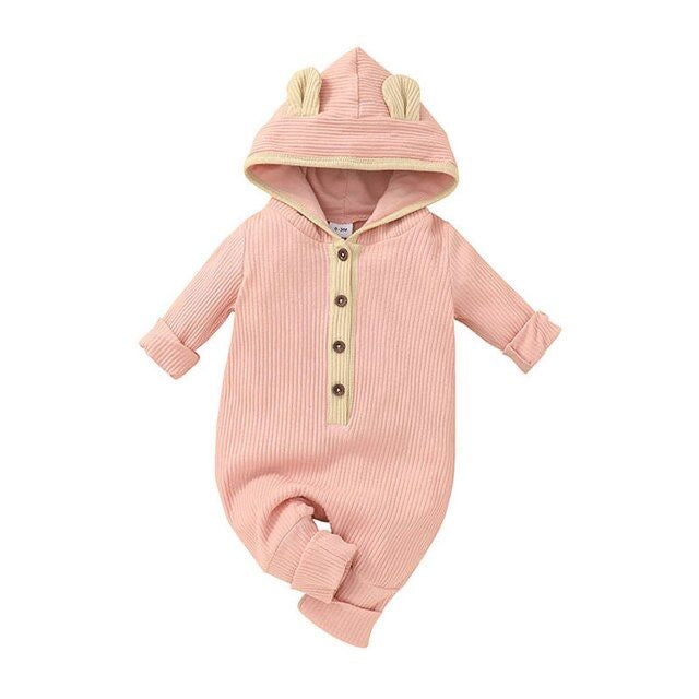 1love2hugs3kisses Baby Bear Jumpsuit Pink Cream