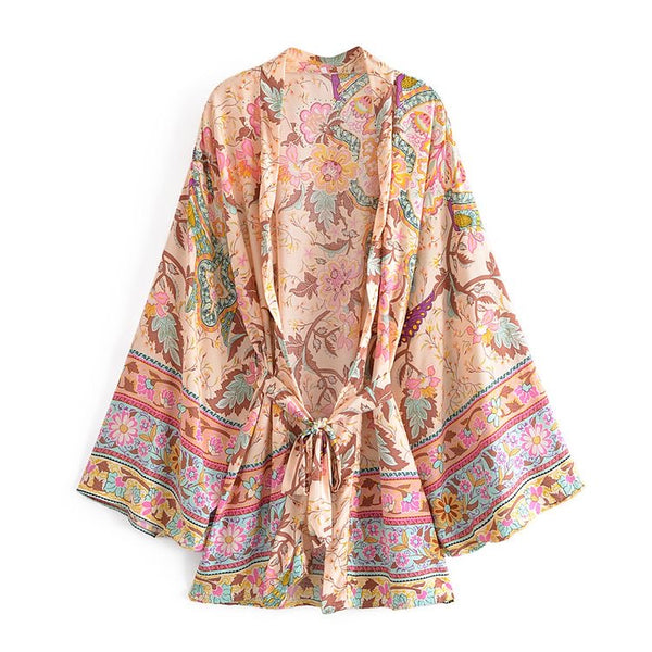 1love2hugs3kisses Short Kimono Floral Beige Pink