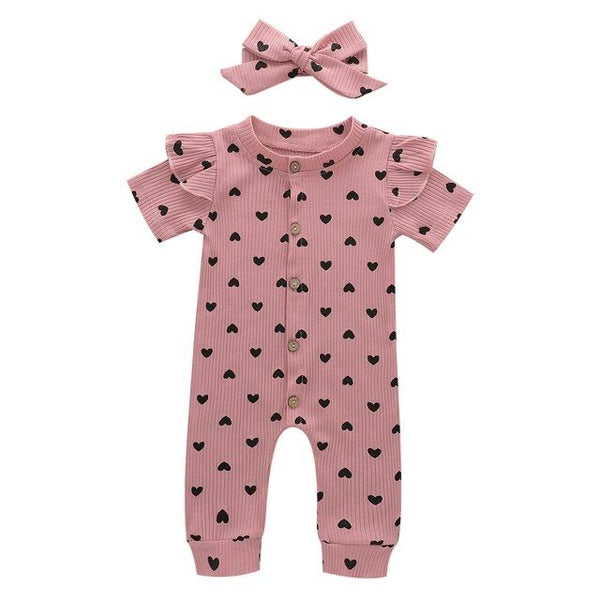 1love2hugs3kisses Jumpsuit All over Heart + Bow Pink